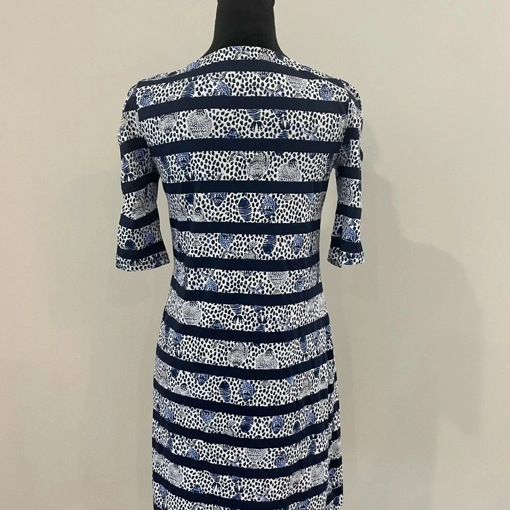 LILLY PULITZER LAJOLLA XS Navy White Fish Heart & Sole Stripe Puff Sleeve Dress - Picture 6 of 8